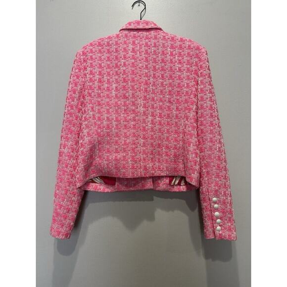 AUTH L'AGENCE Houndstooth Checked Tweed Cropped Jacket Blazer Coat 12 - Picture 7 of 9